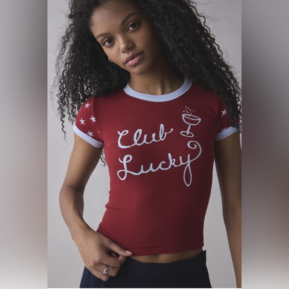 BDG Club Lucky Graphic Ringer Baby tee
